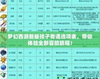 夢幻西游新版孩子奇遇選項表，帶你體驗全新冒險旅程！