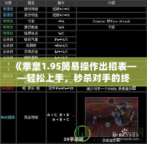 《拳皇1.95簡易操作出招表——輕松上手，秒殺對手的終極秘籍》
