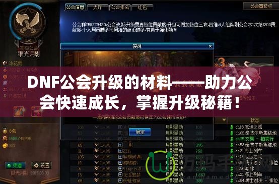 DNF公會升級的材料——助力公會快速成長，掌握升級秘籍！