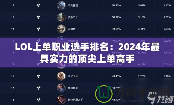 LOL上單職業(yè)選手排名：2024年最具實力的頂尖上單高手