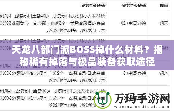 天龍八部門派BOSS掉什么材料？揭秘稀有掉落與極品裝備獲取途徑