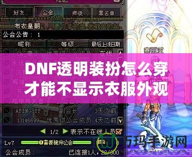 DNF透明裝扮怎么穿才能不顯示衣服外觀？揭秘隱藏外觀的神操作！