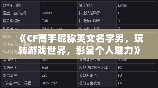 《CF高手昵稱英文名字男，玩轉(zhuǎn)游戲世界，彰顯個人魅力》