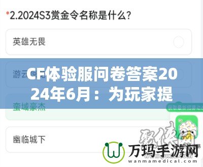 CF體驗(yàn)服問卷答案2024年6月：為玩家提供更優(yōu)質(zhì)游戲體驗(yàn)的幕后揭秘