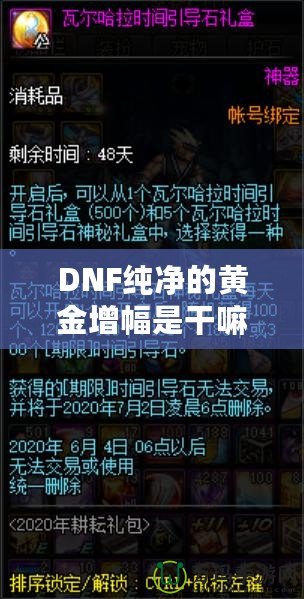 DNF純凈的黃金增幅是干嘛的？深度解析與玩法技巧