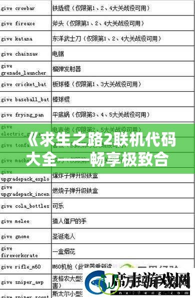 《求生之路2聯(lián)機(jī)代碼大全——暢享極致合作與挑戰(zhàn)》