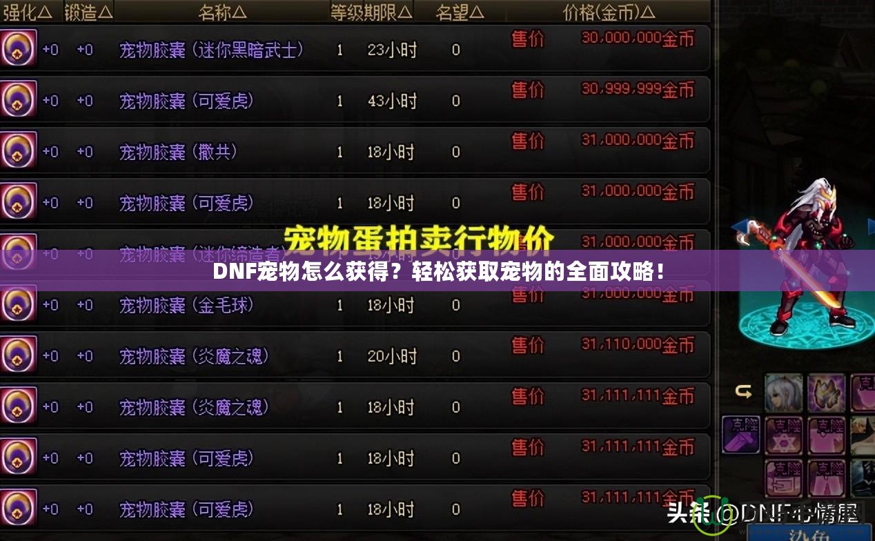 DNF寵物怎么獲得？輕松獲取寵物的全面攻略！