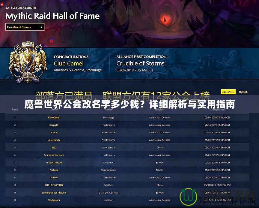 魔獸世界公會改名字多少錢？詳細(xì)解析與實用指南