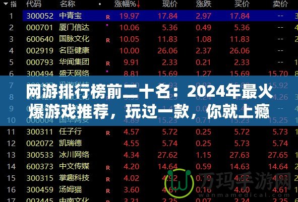 網(wǎng)游排行榜前二十名：2024年最火爆游戲推薦，玩過一款，你就上癮！