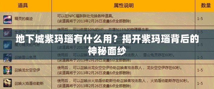 地下城紫瑪瑙有什么用？揭開紫瑪瑙背后的神秘面紗